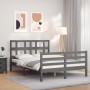 Gray solid wood bed frame with headboard 140x200 cm by vidaXL, Beds and slatted bases - Ref: Foro24-3194833, Price: 161,66 €,...