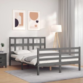 Gray solid wood bed frame with headboard 140x200 cm by vidaXL, Beds and slatted bases - Ref: Foro24-3194833, Price: 161,99 €,...