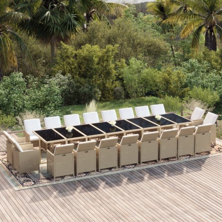 Set comedor de jardín 21 pzas con cojines ratán sintético beige de vidaXL, Conjuntos de jardín - Ref: Foro24-3095678, Precio:...