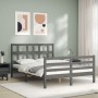 Gray solid wood bed frame with headboard 140x200 cm by vidaXL, Beds and slatted bases - Ref: Foro24-3194833, Price: 161,66 €,...