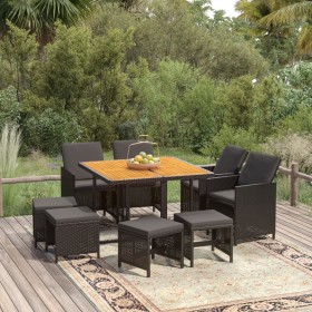 9-teiliges Garten-Essset und schwarze Kissen aus synthetischem Rattan von vidaXL, Gartensets - Ref: Foro24-3095523, Preis: 43...