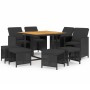 Set de comedor de jardín 9 pzas y cojines ratán sintético negro de vidaXL, Conjuntos de jardín - Ref: Foro24-3095523, Precio:...