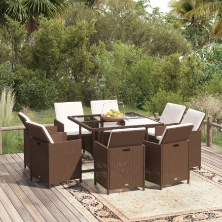 Set de comedor jardín 9 pzas y cojines ratán sintético marrón de vidaXL, Conjuntos de jardín - Ref: Foro24-3095513, Precio: 5...