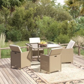 5-teiliges Garten-Essset mit beigen Kissen aus synthetischem Rattan von vidaXL, Gartensets - Ref: Foro24-3095515, Preis: 342,...