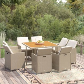 Set comedor de jardín 9 pzas con cojines ratán sintético beige de vidaXL, Conjuntos de jardín - Ref: Foro24-3095528, Precio: ...