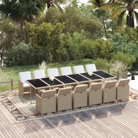 13-teiliges Garten-Essset mit beigen Kissen aus synthetischem Rattan von vidaXL, Gartensets - Ref: Foro24-3095623, Preis: 1,0...