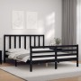 Bed frame with black solid wood headboard 160x200 cm by vidaXL, Beds and slatted bases - Ref: Foro24-3193870, Price: 158,44 €...