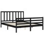 Bed frame with black solid wood headboard 160x200 cm by vidaXL, Beds and slatted bases - Ref: Foro24-3193870, Price: 158,44 €...