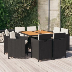 Set de comedor de jardín 9 pzas y cojines ratán sintético negro de vidaXL, Conjuntos de jardín - Ref: Foro24-3095520, Precio:...