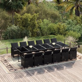 Set comedor de jardín 13 pzas con cojines ratán sintético negro de vidaXL, Conjuntos de jardín - Ref: Foro24-3095612, Precio:...