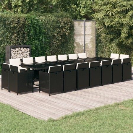 Set comedor de jardín 19 pzas con cojines ratán sintético negro de vidaXL, Conjuntos de jardín - Ref: Foro24-3095640, Precio:...