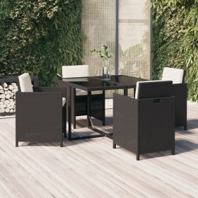 5-teiliges Garten-Essset mit schwarzen Kissen aus synthetischem Rattan von vidaXL, Gartensets - Ref: Foro24-3095503, Preis: 3...