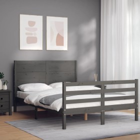 Gray solid wood bed frame with headboard 140x200 cm by vidaXL, Beds and slatted bases - Ref: Foro24-3194638, Price: 171,99 €,...