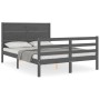 Estructura de cama con cabecero madera maciza gris 140x200 cm de vidaXL, Camas y somieres - Ref: Foro24-3194638, Precio: 171,...