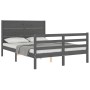 Estructura de cama con cabecero madera maciza gris 140x200 cm de vidaXL, Camas y somieres - Ref: Foro24-3194638, Precio: 171,...