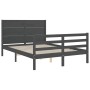 Gray solid wood bed frame with headboard 140x200 cm by vidaXL, Beds and slatted bases - Ref: Foro24-3194638, Price: 171,11 €,...