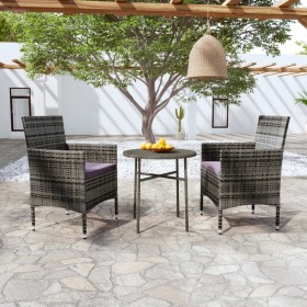 3-teiliges Garten-Essset aus grauem synthetischem Rattan von vidaXL, Gartensets - Ref: Foro24-3098023, Preis: 152,41 €, Rabat...