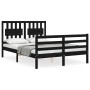 Double bed frame with black solid wood headboard by vidaXL, Beds and slatted bases - Ref: Foro24-3194285, Price: 145,97 €, Di...