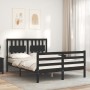 Double bed frame with black solid wood headboard by vidaXL, Beds and slatted bases - Ref: Foro24-3194285, Price: 145,97 €, Di...