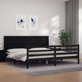 Bed frame with black solid wood headboard 200x200 cm by vidaXL, Beds and slatted bases - Ref: Foro24-3194660, Price: 184,99 €...