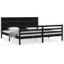 Bed frame with black solid wood headboard 200x200 cm by vidaXL, Beds and slatted bases - Ref: Foro24-3194660, Price: 184,72 €...