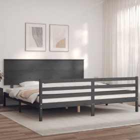 Gray solid wood bed frame with headboard 200x200 cm by vidaXL, Beds and slatted bases - Ref: Foro24-3195243, Price: 180,11 €,...