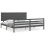 Gray solid wood bed frame with headboard 200x200 cm by vidaXL, Beds and slatted bases - Ref: Foro24-3195243, Price: 180,11 €,...