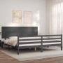 Gray solid wood bed frame with headboard 200x200 cm by vidaXL, Beds and slatted bases - Ref: Foro24-3195243, Price: 180,11 €,...