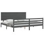 Gray solid wood bed frame with headboard 200x200 cm by vidaXL, Beds and slatted bases - Ref: Foro24-3195243, Price: 180,11 €,...