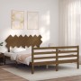 Double bed frame with honey brown wooden headboard by vidaXL, Beds and slatted bases - Ref: Foro24-3195294, Price: 149,80 €, ...