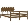 Double bed frame with honey brown wooden headboard by vidaXL, Beds and slatted bases - Ref: Foro24-3195294, Price: 149,80 €, ...