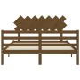 Double bed frame with honey brown wooden headboard by vidaXL, Beds and slatted bases - Ref: Foro24-3195294, Price: 149,80 €, ...