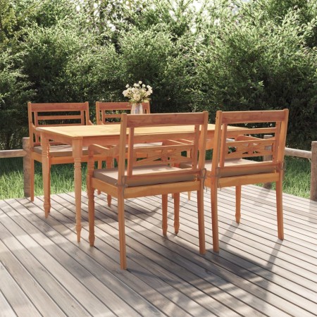 Garden dining set 5 pieces and solid teak wood cushions by vidaXL, Garden sets - Ref: Foro24-3100791, Price: 677,99 €, Discou...