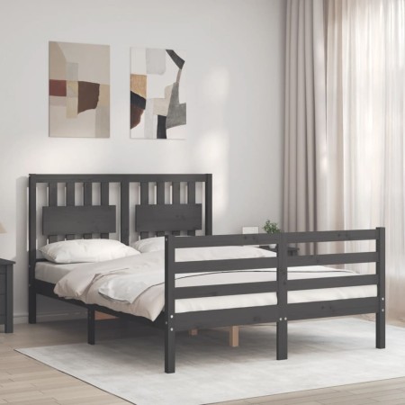 Estructura de cama con cabecero madera maciza gris 120x200 cm de vidaXL, Camas y somieres - Ref: Foro24-3194308, Precio: 157,...