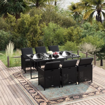 Garten Esstischgarnitur 7 tlg. und Kissen schwarz Kunststoff Rattan von vidaXL, Gartensets - Ref: Foro24-3095531, Preis: 536,...