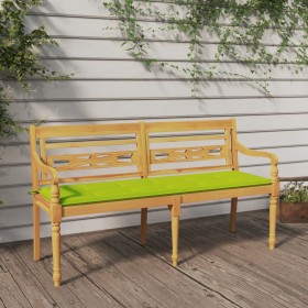 Batavia bank with green cushion, solid teak wood, 150 cm by vidaXL, garden benches - Ref: Foro24-3100837, Price: 229,99 €, Di...