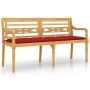 Banco Batavia con cojín rojo madera maciza de teca 150 cm de vidaXL, Bancos de jardín - Ref: Foro24-3100847, Precio: 243,28 €...