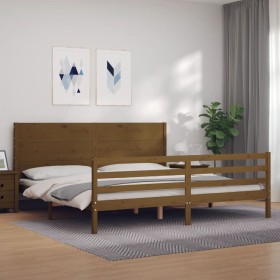 Honey brown solid wood bed frame and headboard 200x200 cm by vidaXL, Beds and slatted bases - Ref: Foro24-3194659, Price: 187...