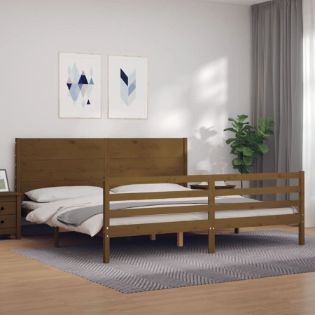 Estructura cama y cabecero madera maciza marrón miel 200x200 cm de vidaXL, Camas y somieres - Ref: Foro24-3194659, Precio: 18...