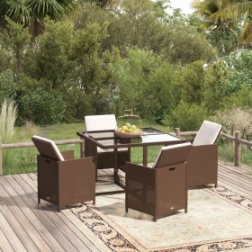 Garten Esstischgarnitur 5 tlg. mit Kissen braun Kunststoff Rattan von vidaXL, Gartensets - Ref: Foro24-3095512, Preis: 311,99...