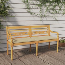 Batavia bench with beige cushion solid teak wood 150 cm by vidaXL, garden benches - Ref: Foro24-3100829, Price: 235,49 €, Dis...