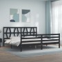 Bed frame with black solid wood headboard 200x200 cm by vidaXL, Beds and slatted bases - Ref: Foro24-3194400, Price: 168,06 €...