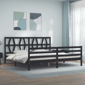 Bed frame with black solid wood headboard 200x200 cm by vidaXL, Beds and slatted bases - Ref: Foro24-3194400, Price: 167,92 €...