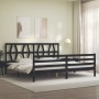 Bed frame with black solid wood headboard 200x200 cm by vidaXL, Beds and slatted bases - Ref: Foro24-3194400, Price: 168,06 €...