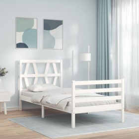 White solid wood bed frame with headboard 90x200 cm by vidaXL, Beds and slatted bases - Ref: Foro24-3194362, Price: 99,58 €, ...