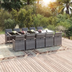 Garten Esstischgarnitur 11 tlg. mit Kissen Kunststoff Rattan grau von vidaXL, Gartensets - Ref: Foro24-3095590, Preis: 1,00 €...