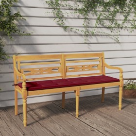 Batavia bench with solid teak wood wine red cushion 150 cm by vidaXL, garden benches - Ref: Foro24-3100835, Price: 240,99 €, ...