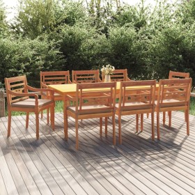 9-teiliges Garten-Essset mit Kissen aus massivem Teakholz von vidaXL, Gartensets - Ref: Foro24-3100798, Preis: 1,00 €, Rabatt: %