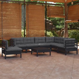 Garden furniture 8 pieces with black cushions solid pine wood by vidaXL, Garden sets - Ref: Foro24-3096729, Price: 752,56 €, ...