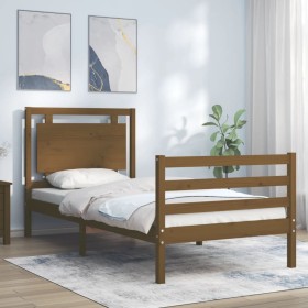 Honey brown solid wood bed frame with headboard 90x200cm by vidaXL, Beds and slatted bases - Ref: Foro24-3194039, Price: 131,...